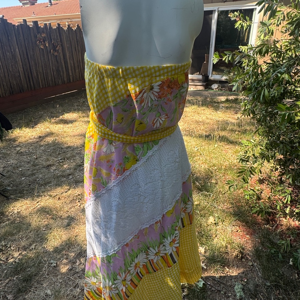 Vintage Yellow Patchwork Strapless Dress - Picture 3 of 4